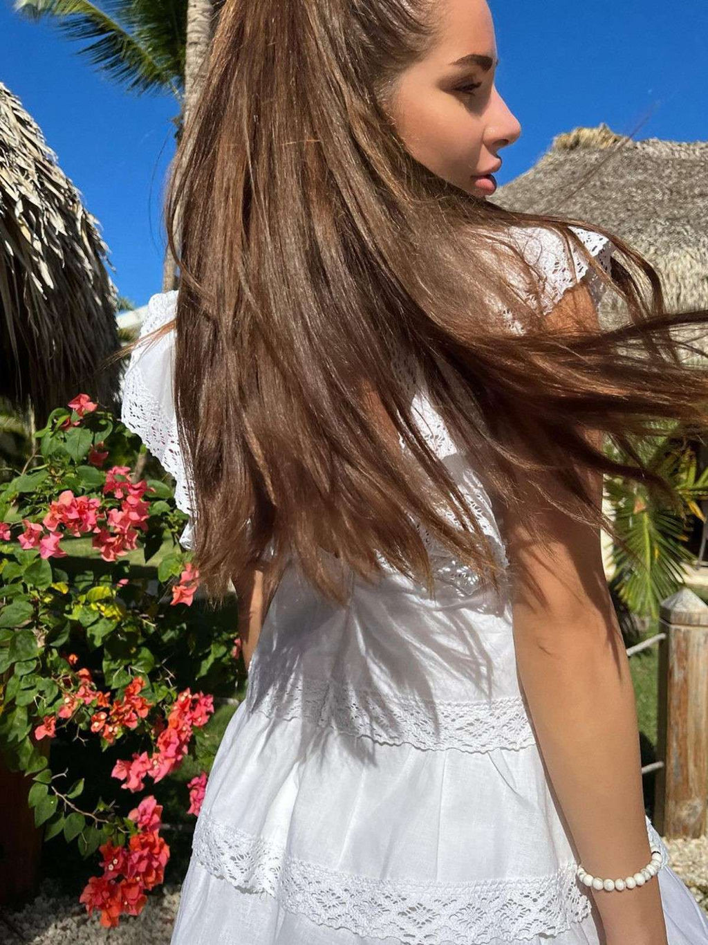 Ruffled White Mini Dress-7