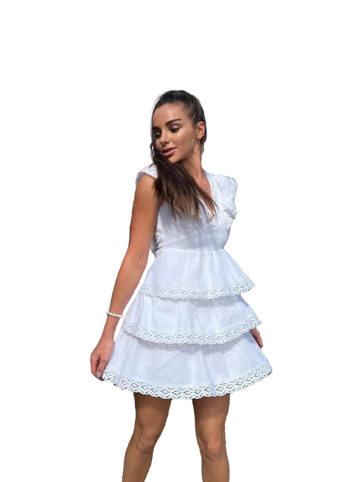 Ruffled White Mini Dress-0